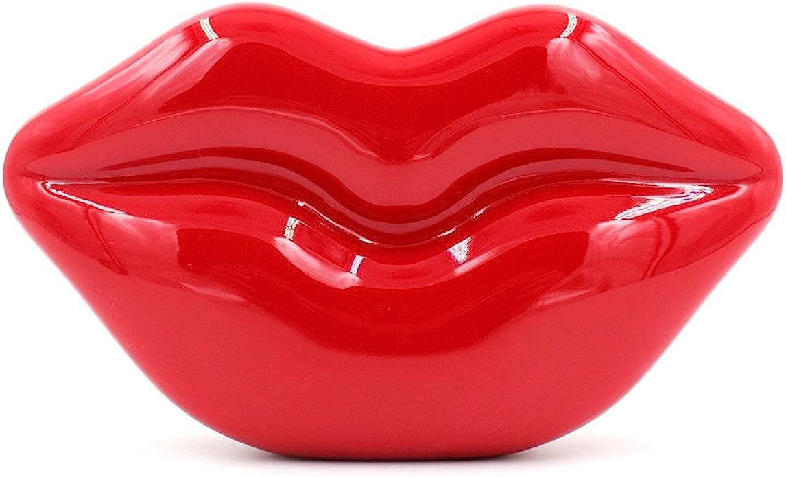 Women Acrylic Lips-shaped Evening Bags Purses Clutch Vintage Banquet Handbag (Red) | Amazon (US)