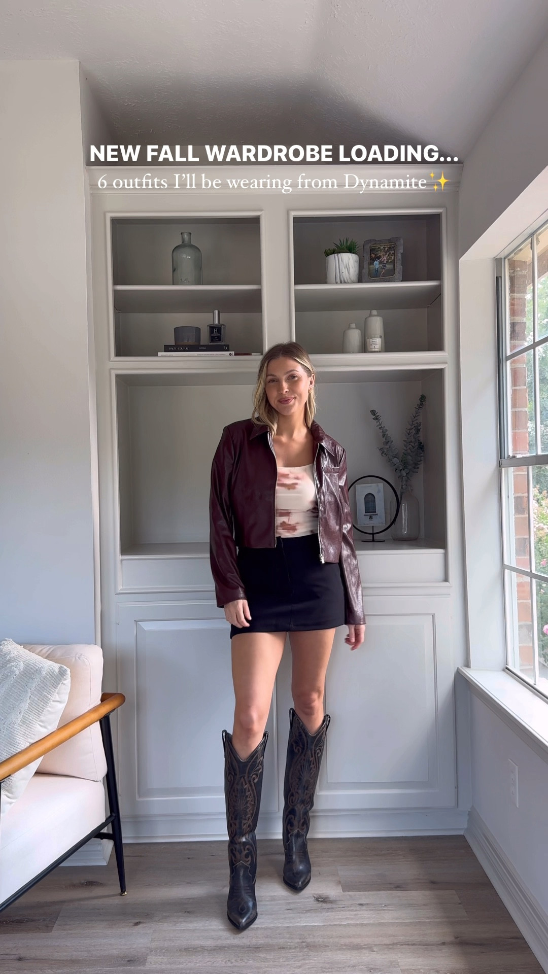 @dynamiteclothing #ad fall outfits that are easy to mix and match all season! 
Sizing info: all Jeans size 26 (light blue pair run small, I’d size up), faux leather pants in size 4, both jackets, skort, cardigan, and floral top on M, everything else S.

#LTKStyleTip #LTKVideo #LTKSeasonal