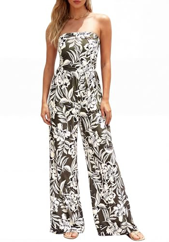 BTFBM Jumpsuits For Women Casual 2026 Floral Strapless Jumpsuit Wide Leg Rompers Beach Vacation C... | Amazon (US)
