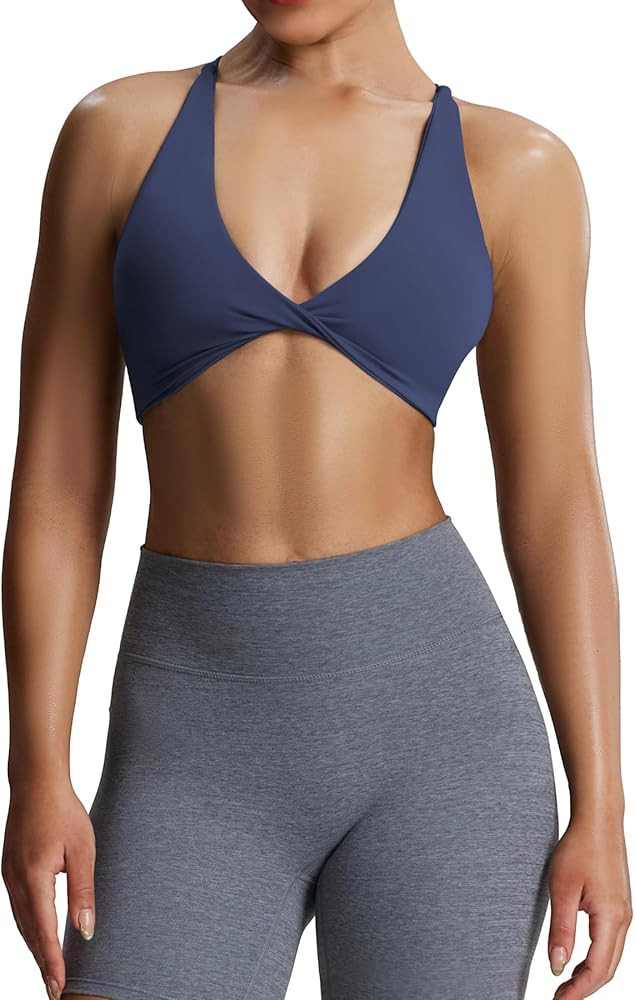 Aoxjox Women's Workout Sports Bras Fitness Backless Padded Sienna Low Impact Bra Yoga Crop Tank T... | Amazon (US)
