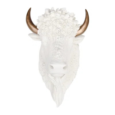 Faux Taxidermy Bison Head Wall Décor Near and Deer Color: Off White/Bronze | Wayfair North America