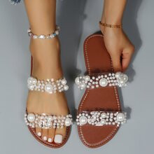 Women Faux Pearl Decor Slide Fashion Sandals | SHEIN