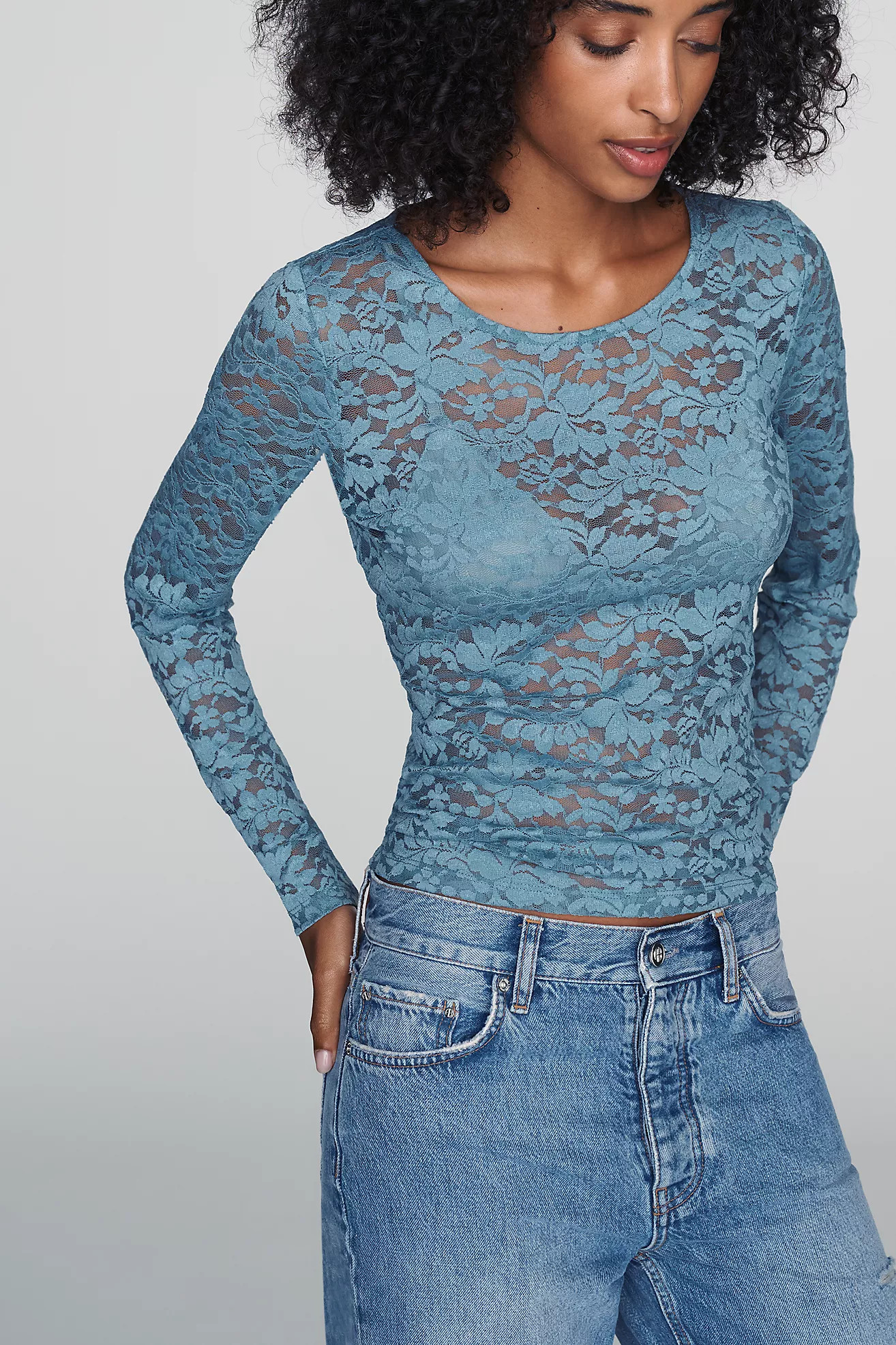 By Anthropologie Long-Sleeve Lace Crew-Neck Top | Anthropologie (US)