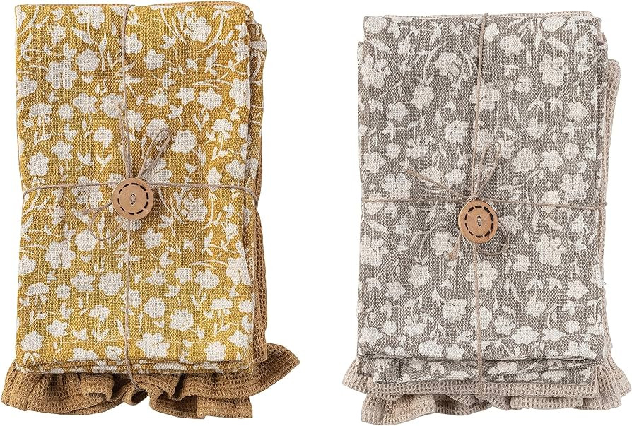 Creative Co-Op Cotton Decorative Beautiful Flower Prints and Jute Rope for Dining and Kitchen, Ye... | Amazon (US)