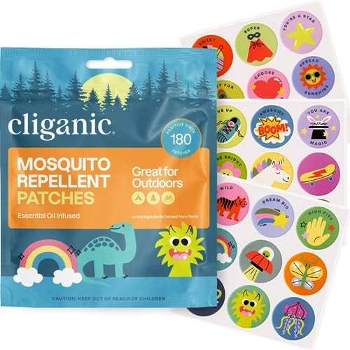 Cliganic Mosquito Repellent Stickers (180 Pack) - Positive Vibes Patches for Kids, Natural DEET-Free, Essential Oil Infused | Amazon (US)