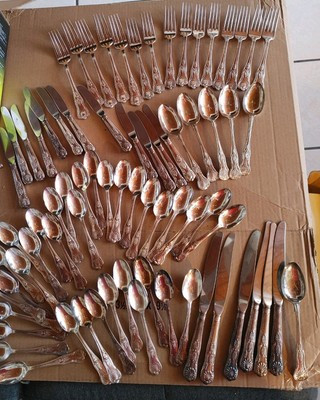 VINTAGE Silver Plate Flatware Set KINGS Pattern 70 Pieces | eBay US