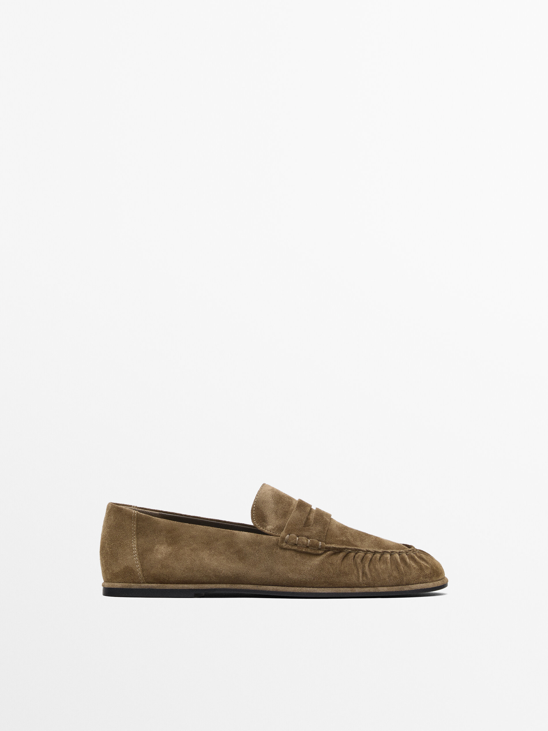 Gathered split leather loafers | Massimo Dutti UK