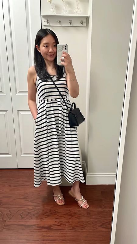 This stripe maxi dress was my favorite item from my recent Ann Taylor order. I took size small petite but probably could have fit my usual size XS petite but I did not want the top portion to fit too snug. I love that the dress has pockets and the dtripes match up on the sides. Note that it's a thicker cotton knit material.

If you have any questions for me you can now leave a comment in the LTK app and I'll get back to you.

Ann Taylor Weekend

#LTKFindsUnder100 #LTKSaleAlert #LTKSeasonal