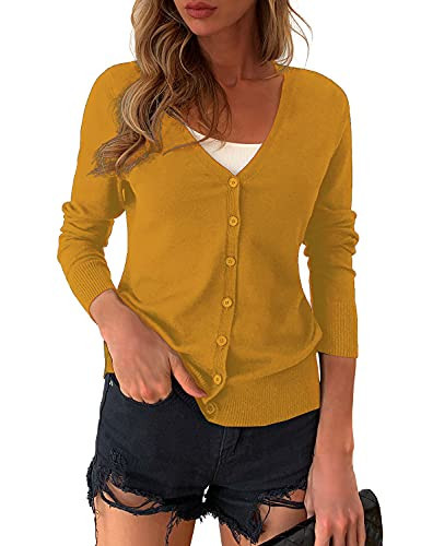 a.Jesdani Mustard Cardigans for Women Cardigan Sweaters Button Down Soft Cardigans Mustard L | Amazon (US)