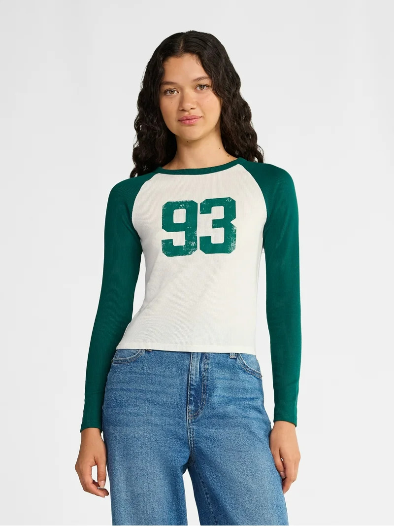 No Boundaries Raglan Tee with Long Sleeves, Women’s | Walmart (US)