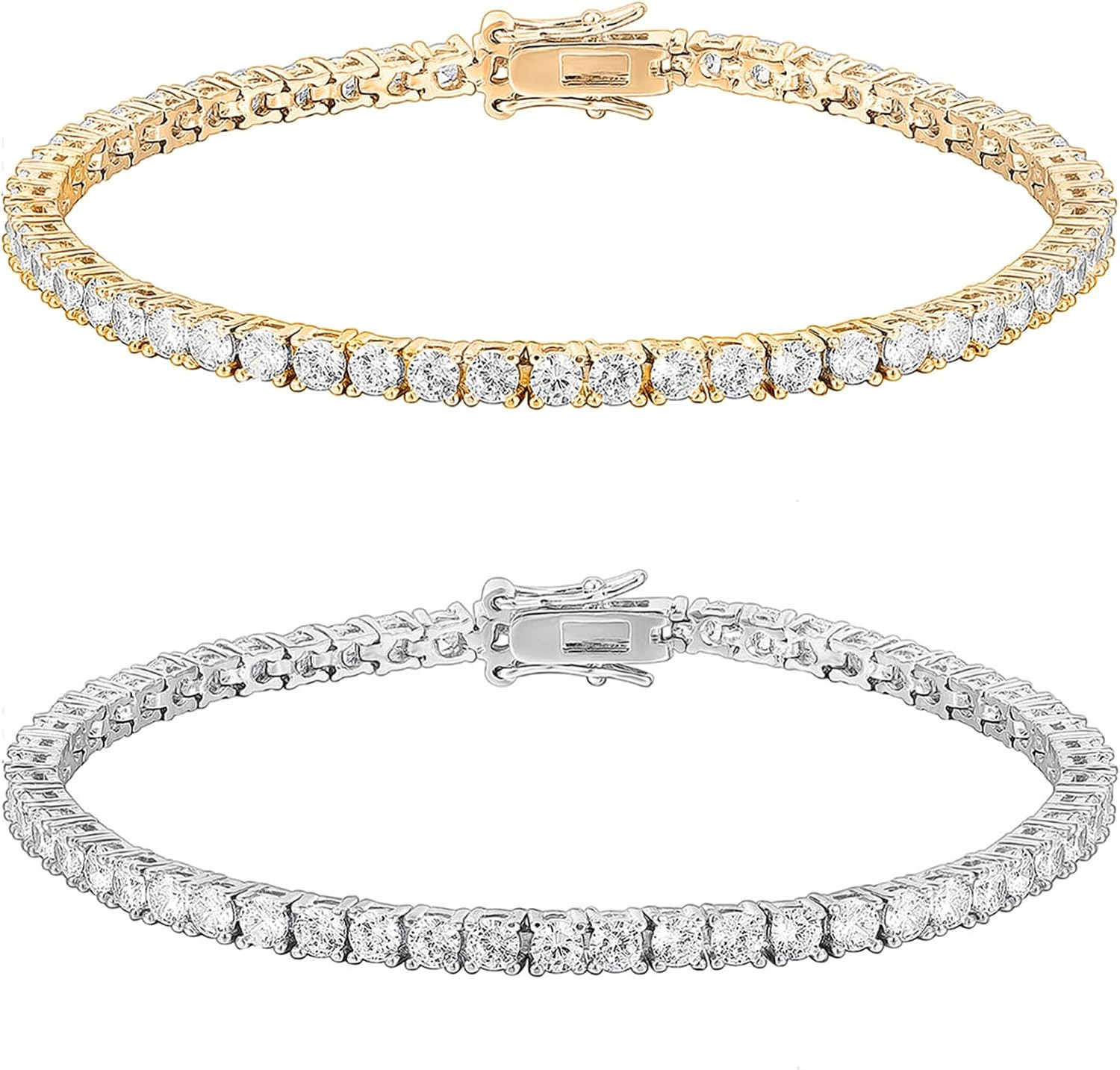 PAVOI 14K Gold Plated 3mm Cubic Zirconia Classic Tennis Bracelet | Gold Bracelets for Women | Siz... | Amazon (US)