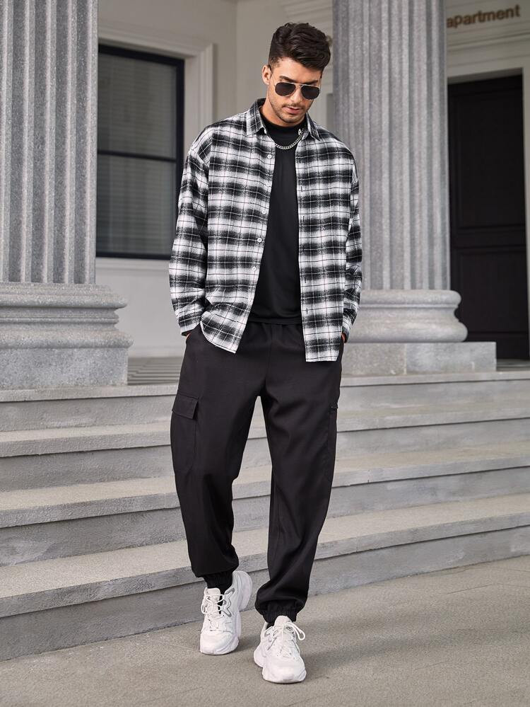 SHEIN Men Plaid Print Drop Shoulder Shirt | SHEIN