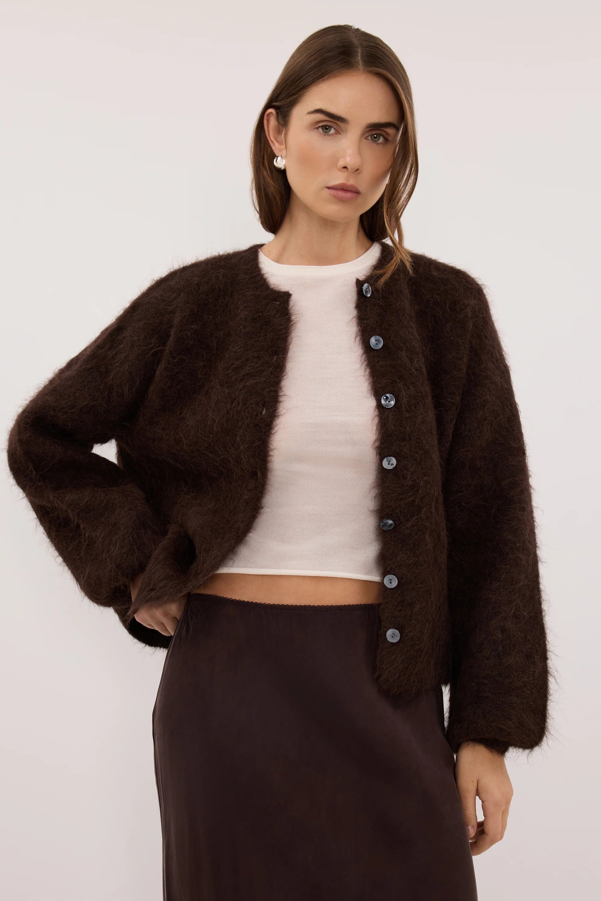 SALMA CHOC KNIT CARDIGAN | DISSH