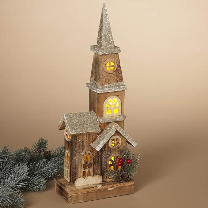 One Holiday Way 16-Inch Decorative LED Light Up Rustic Wood Church with Steeple – Vintage Light... | Amazon (US)