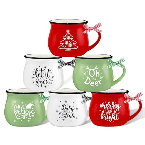 LIKAJON Christmas Coffee Mug Set of 6, 12 oz Hot Cocoa Ceramic Coffee Mug, Stackable Christmas Coffee Mug as Christmas Gift for Mom Woman Family Friends Colleagues | Amazon (US)