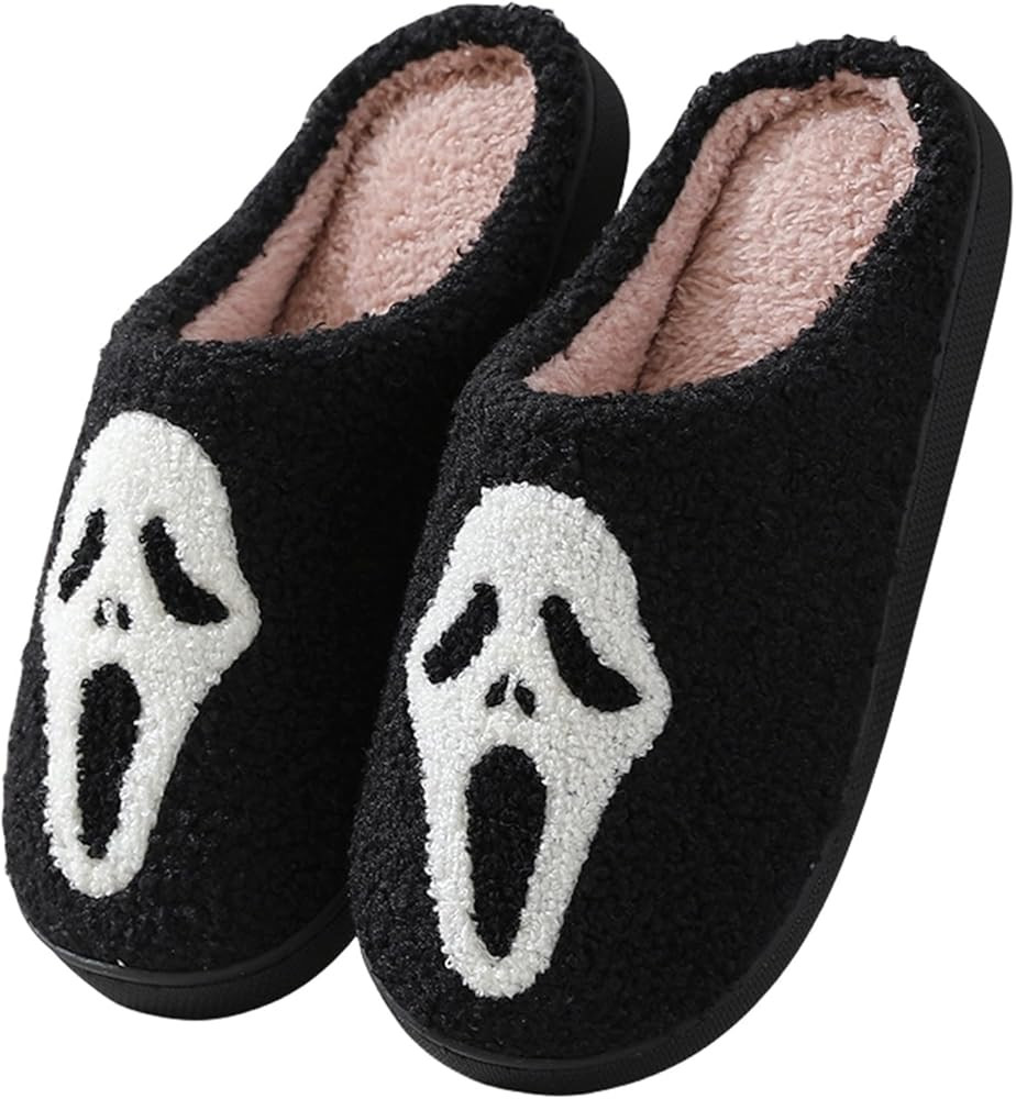 Halloween Slippers for Women Men, Soft Plush Black Ghost Horror Slippers Fuzzy Warm Indoor House ... | Amazon (US)