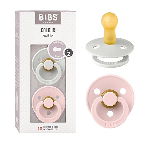 BIBS Pacifiers Colour Collection, Set of 2 BPA-Free Baby Pacifiers with Round Natural Latex Nipple, Made in Europe, 6+ Months (Pack of 2), Blossom/Haze | Amazon (US)