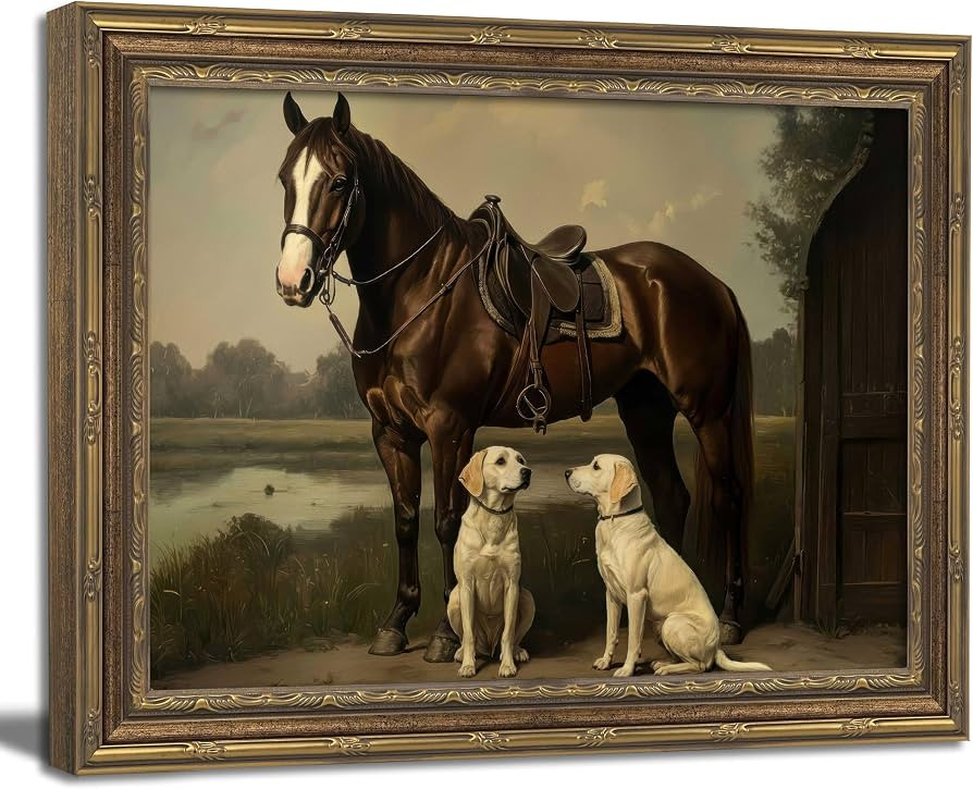 Vintage Gold Framed Wall Art, Vintage Equestrian Wall Art Decor Rustic Horse and Dog Picture Anti... | Amazon (US)