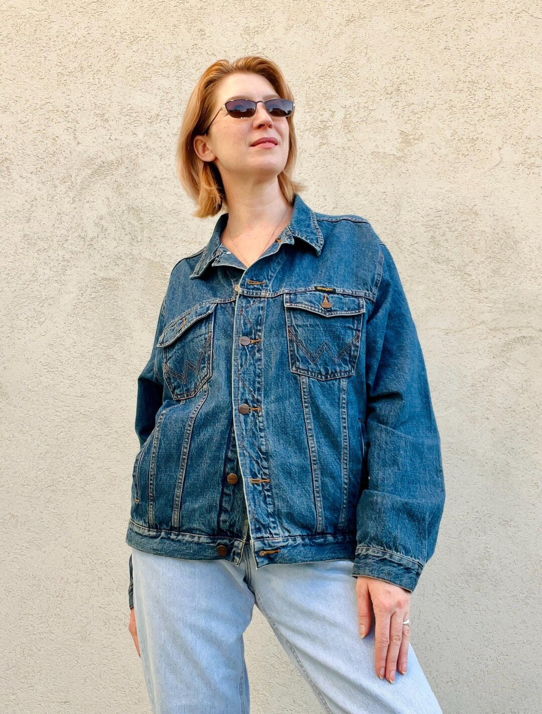 Vintage Wrangler Denim Dark Blue Jacket/ Wrangler Denim Unisex Trucker Jacket/ Vintage Blue Jean ... | Etsy (US)