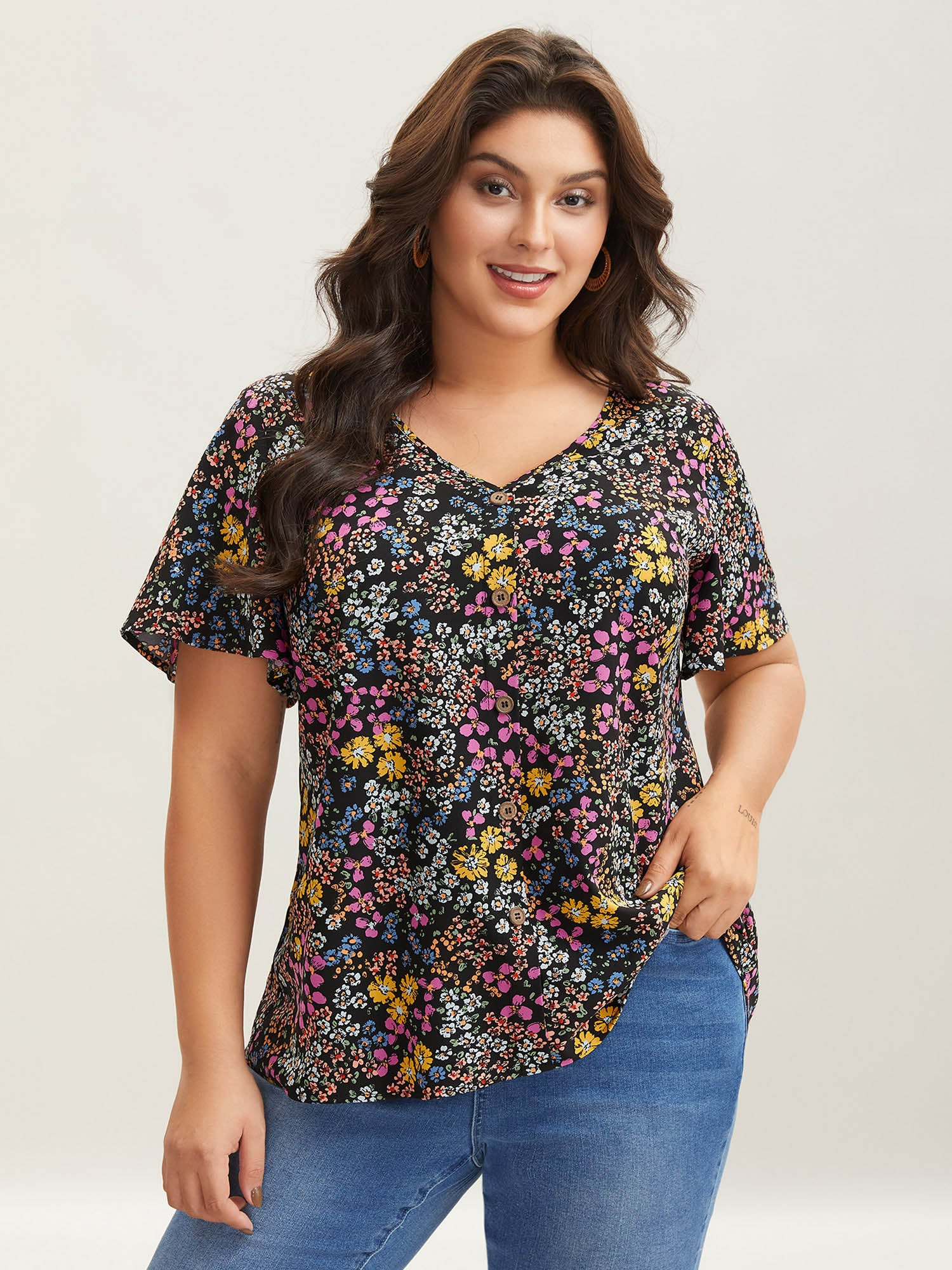 Floral Print V-Neck Flowy Blouse | Bloomchic