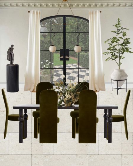 Dining room design 

Arched doors, pendant lighting, dining chairs, dining table, planter with stand, pedestal, sculpture, faux tree, flower arrangement 

#LTKSeasonal #LTKSpringSale #LTKhome