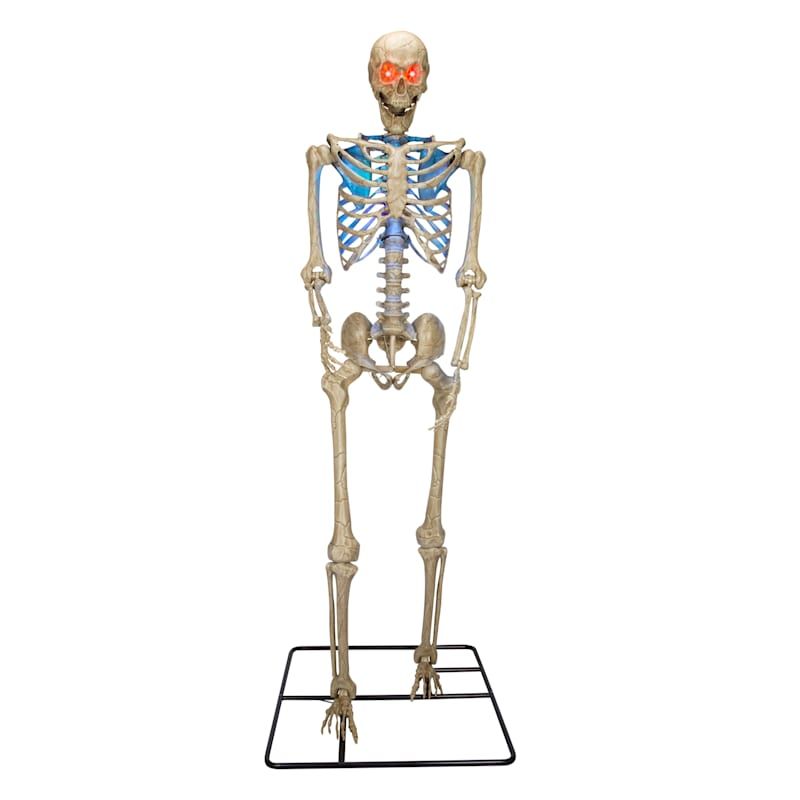 Posable Skeleton with Red LED Eyes & Light Up Color Changing Chest, 10' | At Home