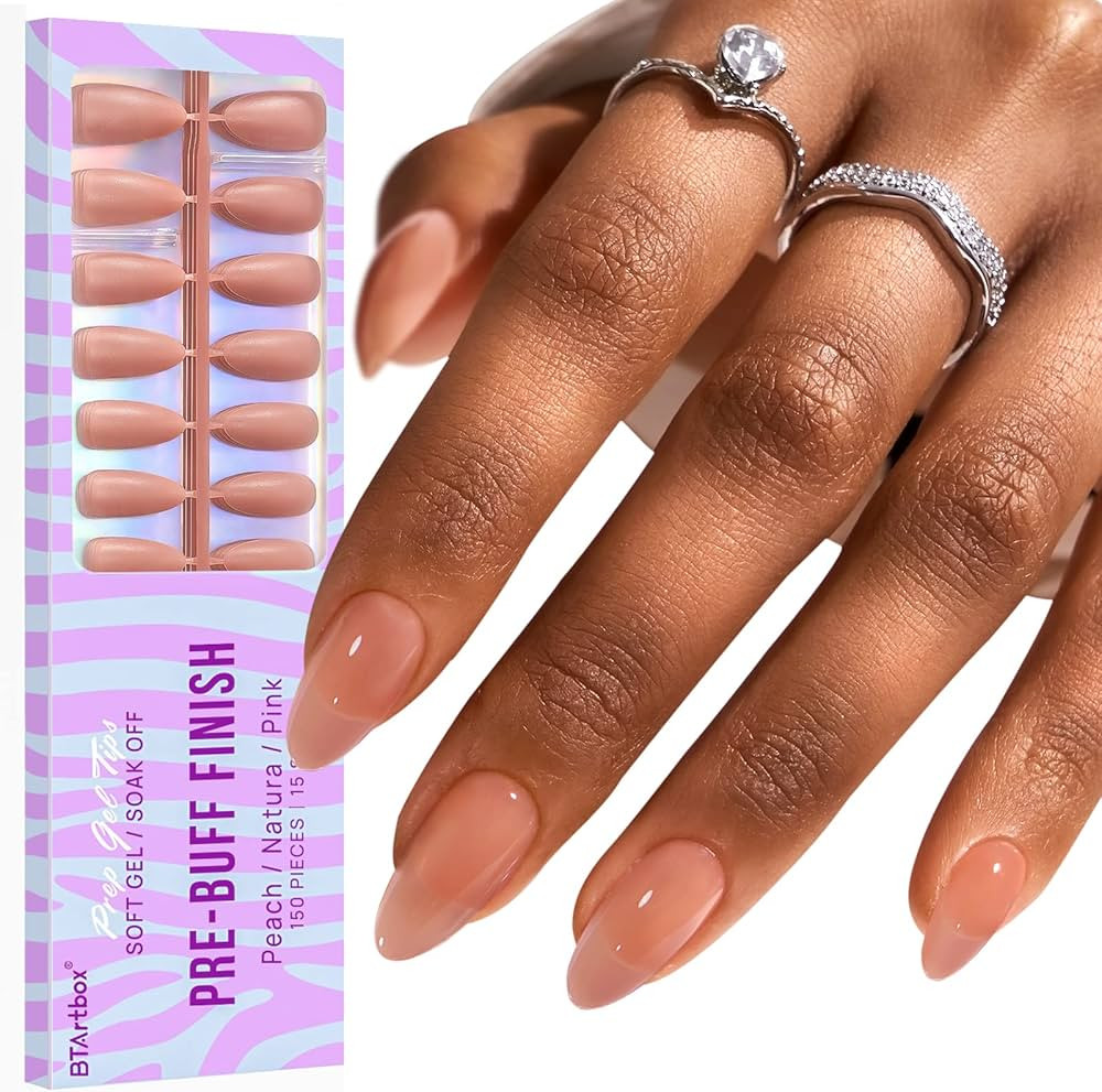 BTArtbox Press On Nails Medium - Soft Gel Nail Tips Almond XCOATTIPS Natural with Base Color, Str... | Amazon (US)
