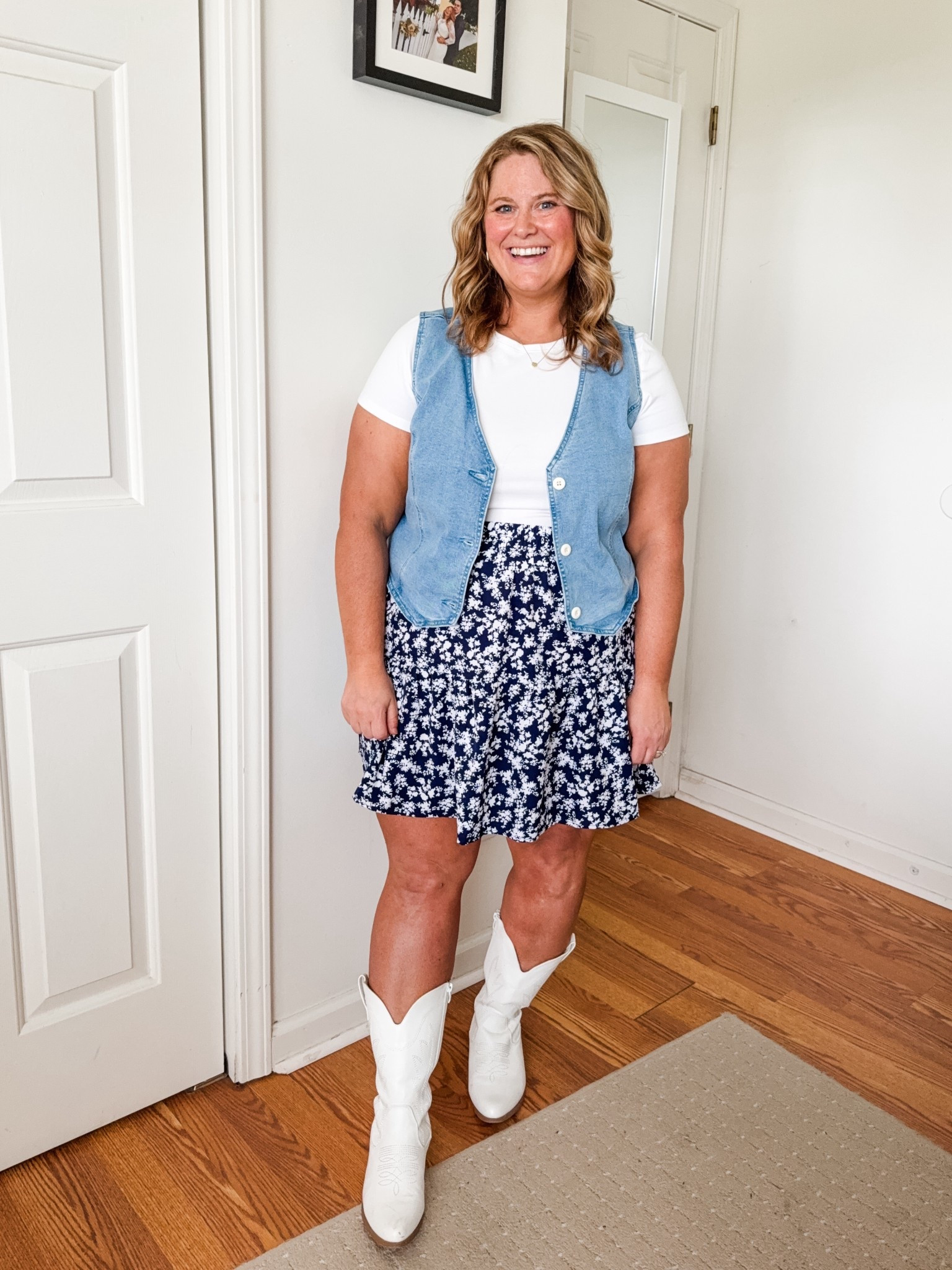 Country concert idea - flowy short skirt and a denim vest over a tee 

xL in all

#LTKFindsUnder50 #LTKStyleTip #LTKMidsize