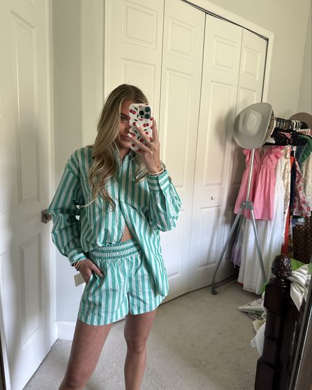 Women's Long Sleeve Button-Down Shirt in green striped size XS. Women's High-Rise Pull-On Shorts - A New Day green striped size XS. #outfit #ootd #outfitoftheday #outfitofthenight #outfitvideo #whatiwore #style #outfitinspo #outfitideas#springfashion #springstyle #summerstyle #summerfashion #tryonhaul #tryon #tryonwithme #trendyoutfits #trendyclothes #styleinspo #trending #currentfashiontrend #fashiontrends #2024trends #whitedress #whitedresses #target #targetstyle #targetfashion #targethaul #targetfinds #targetdoesitagain target, target style, target haul, target finds, target fashion. outfit, outfit of the day, outfit inspo, outfit ideas, styling, try on, fashion, affordable fashion, new arrivals, spring style, matching sets. 

#LTKfindsunder50 #LTKSeasonal #LTKswim