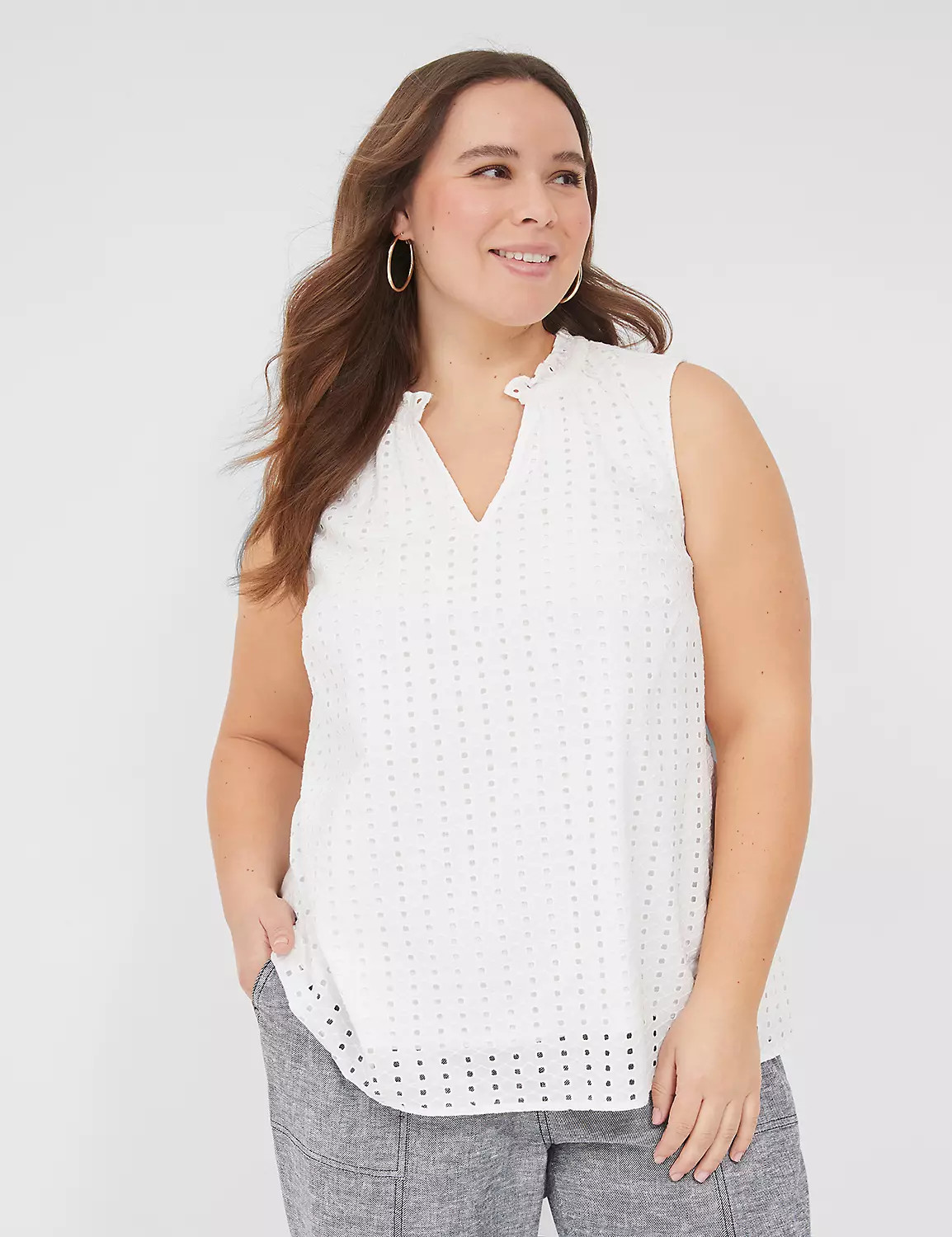 Ruffle-Neck Eyelet & Knit Top | LaneBryant | Lane Bryant (US)