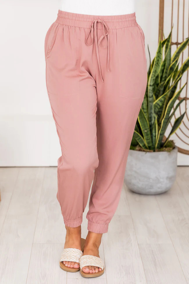 Nowhere To Run Mauve Woven Joggers | Pink Lily