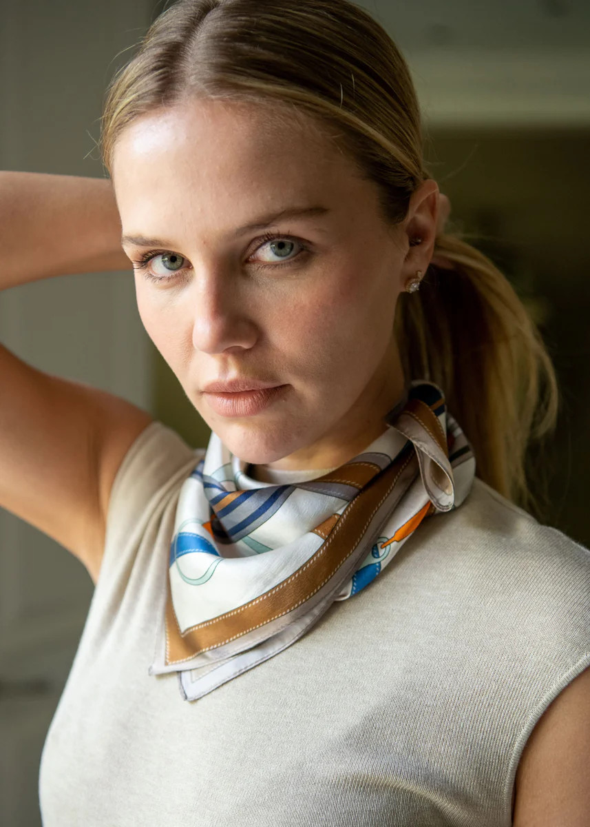 Barry Abstract Belt Print Silk Scarf - Gold and Blue | Benaar La