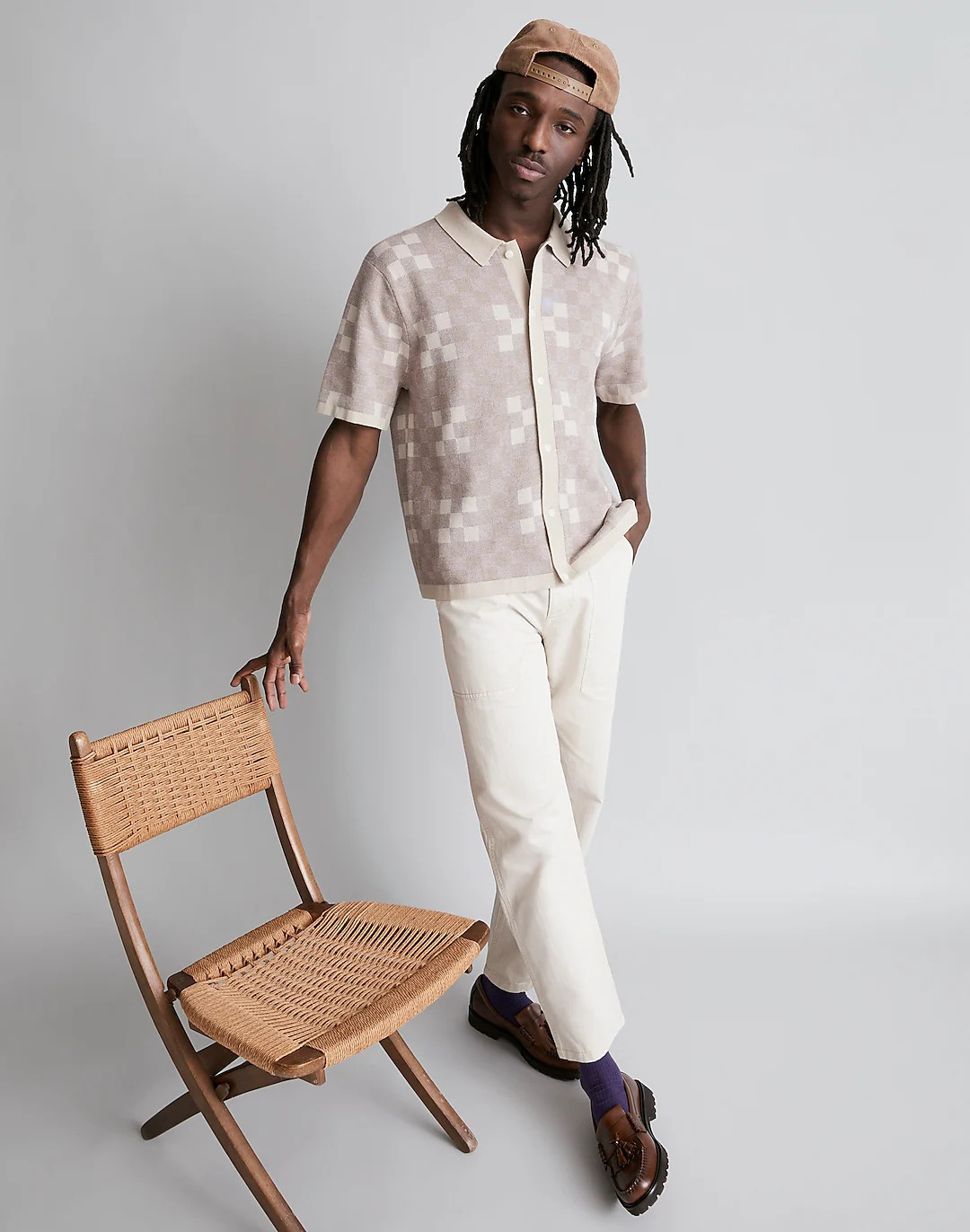 Cotton-Linen Blend Sweater Polo in Plaid | Madewell