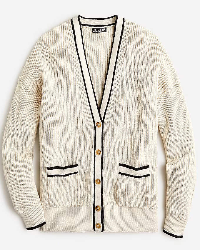 Tipped V-neck cotton cardigan sweater | J. Crew US