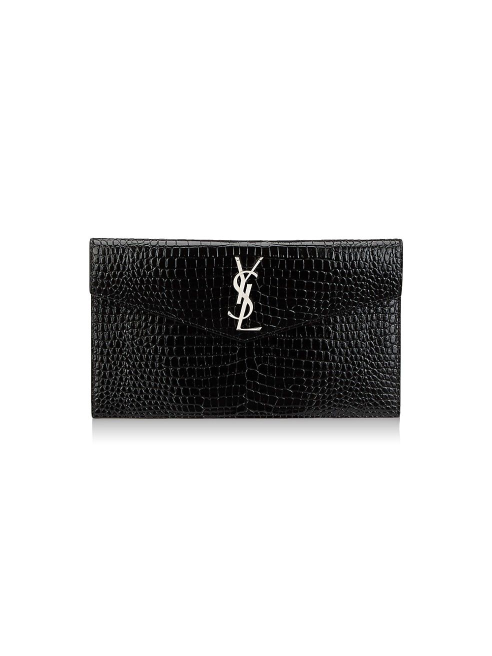Saint Laurent Uptown Pouch In Crocodile Embossed Shiny Leather | Saks Fifth Avenue