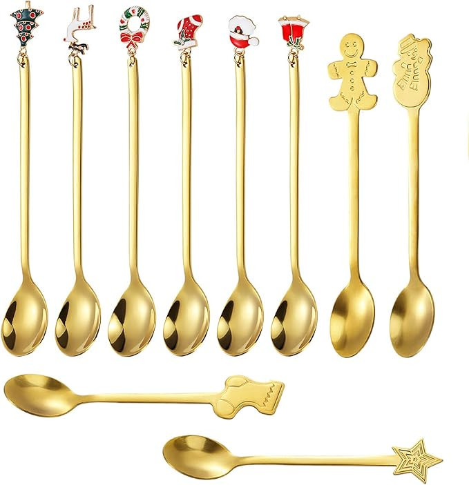 10 Pieces Christmas Spoon Christmas Stirring Spoons Stainless Steel Coffee Spoons Xmas Spoons Tea... | Amazon (US)