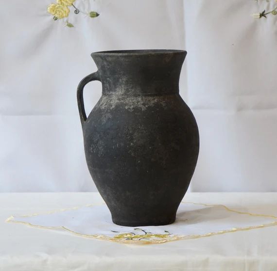 Tall Black Ceramic Vase. Old Antique Pitcher. Wabi Sabi - Etsy | Etsy (US)