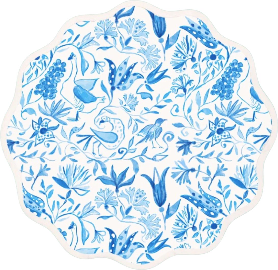 Round Scalloped Placemat | Birds of Paradise-Blue | Fenwick Fields, LLC