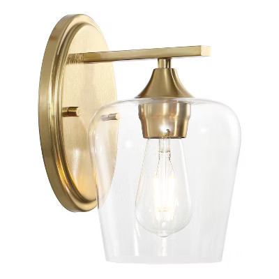 JONATHAN Y Jayne 6" 1-Light Iron/Glass Cottage Rustic LED Vanity Light, Brass Gold | Target