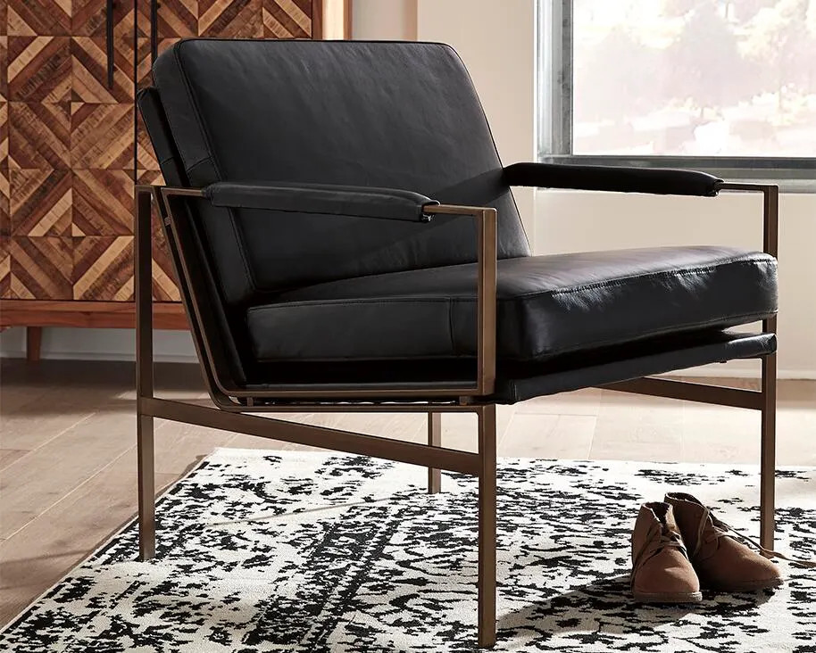 Puckman Leather Accent Chair Leather, Black | Ashley