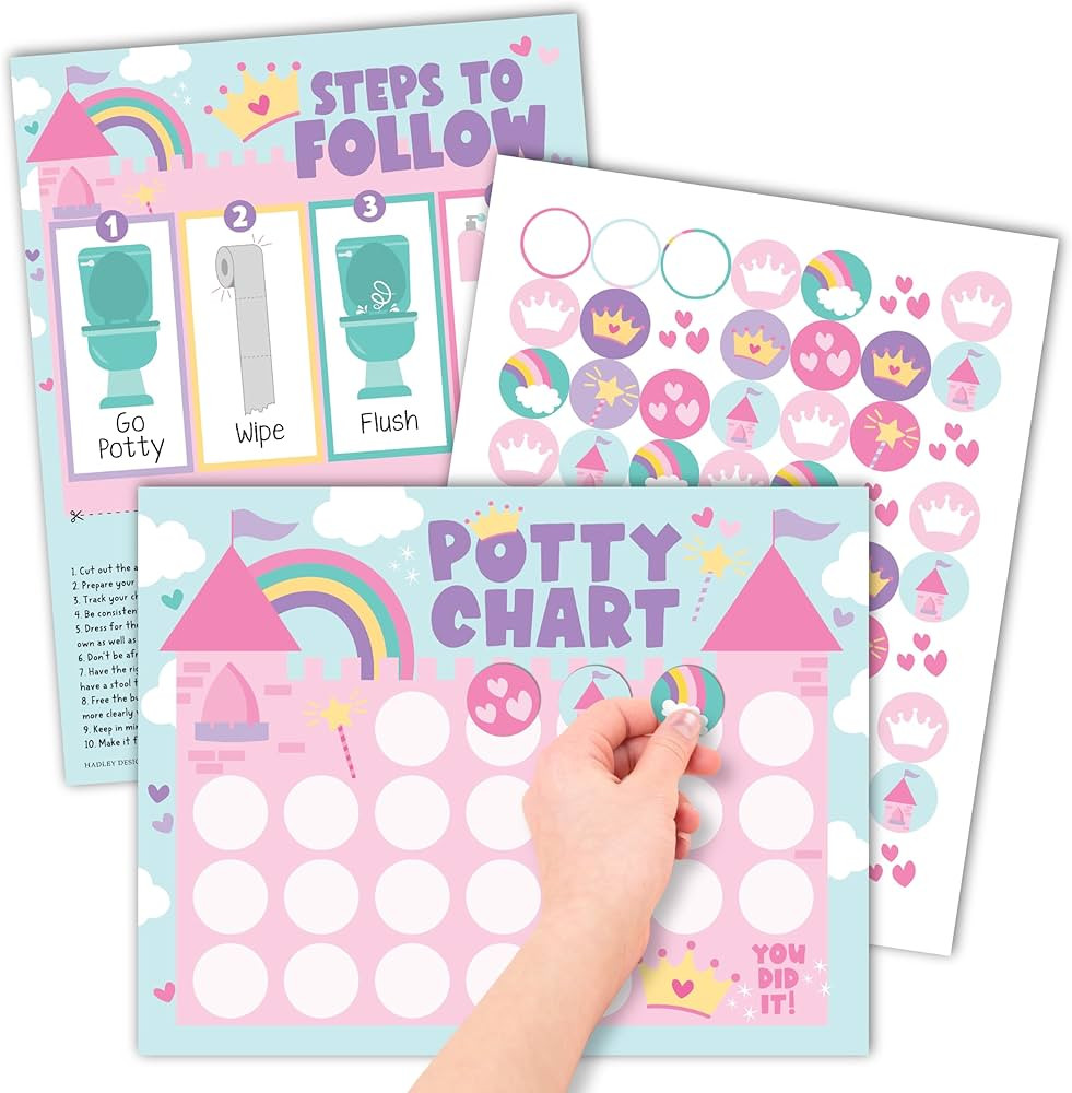 Hadley Designs Princess Potty Training Chart for Toddler Girl - Potty Training Sticker Chart for ... | Amazon (US)