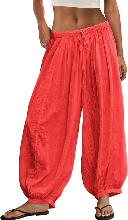 Panadila Women Balloon Pants Sheer Beach Pants Flowy Drawstring Wide Leg Trousers Summer Vacation... | Amazon (US)
