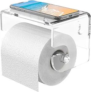 Adhesive Toilet Paper Holder with Shelf, Acrylic Toilet Paper Roll Holder, Wall Mounted with 3M S... | Amazon (US)