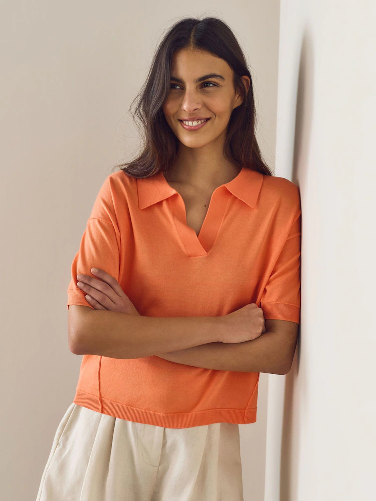 Orange Cotton Rich Soft Touch Knitted Polo Top | Next AU
