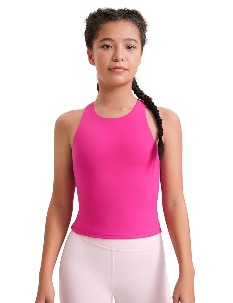CRZ YOGA Girls Butterluxe Double Lined Tank Tops Waist Length High Neck Racerback Sleeveless Teen... | Amazon (US)