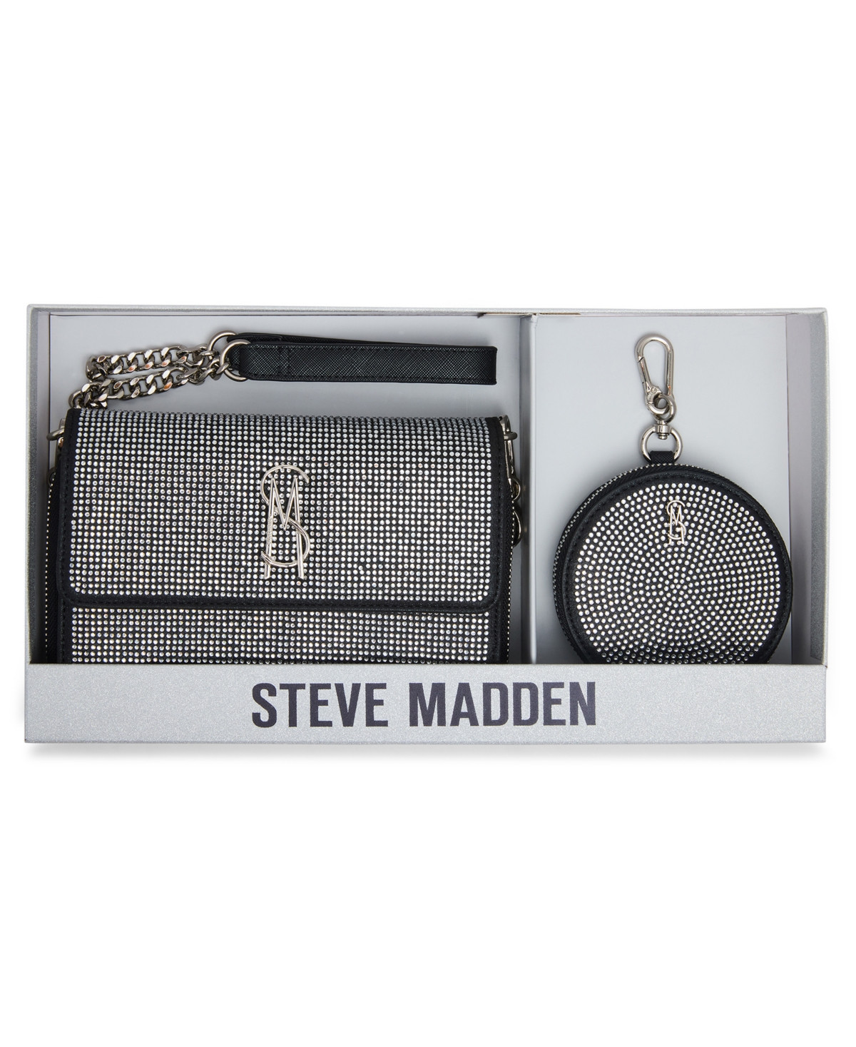 Steve Madden Boxed Embellished Carina Crossbody Wallet - Black/Silver | Macy's