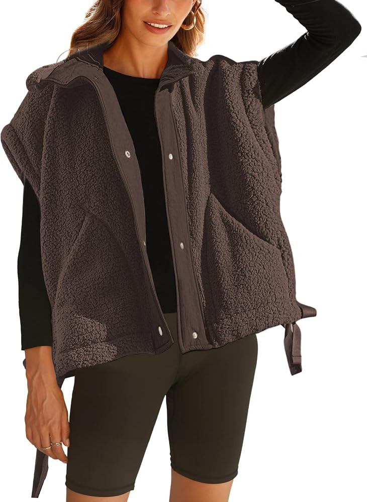Womens Sherpa Fleece Vest Fuzzy Oversized Sleeveless Jackets | Amazon (US)