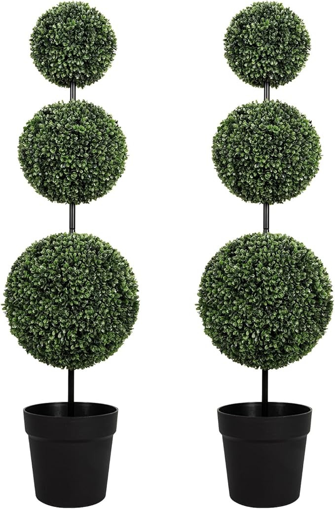 VIVATREES 4FT UV-Resistant Artificial Triple Ball Boxwood Topiary Set of 2, All-Weather Outdoor &... | Amazon (US)