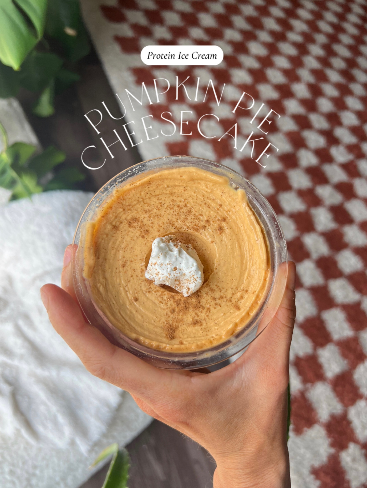 Pumpkin pie cheesecake protein ice cream recipe: 
1 c almond milk or milk of choice
One scoop vanilla protein powder 
7-10g sugar free cheesecake pudding mix 
61 grams of pumpkin purées 
1 tsp vanilla extract 

#LTKhome #LTKSeasonal #LTKfitness