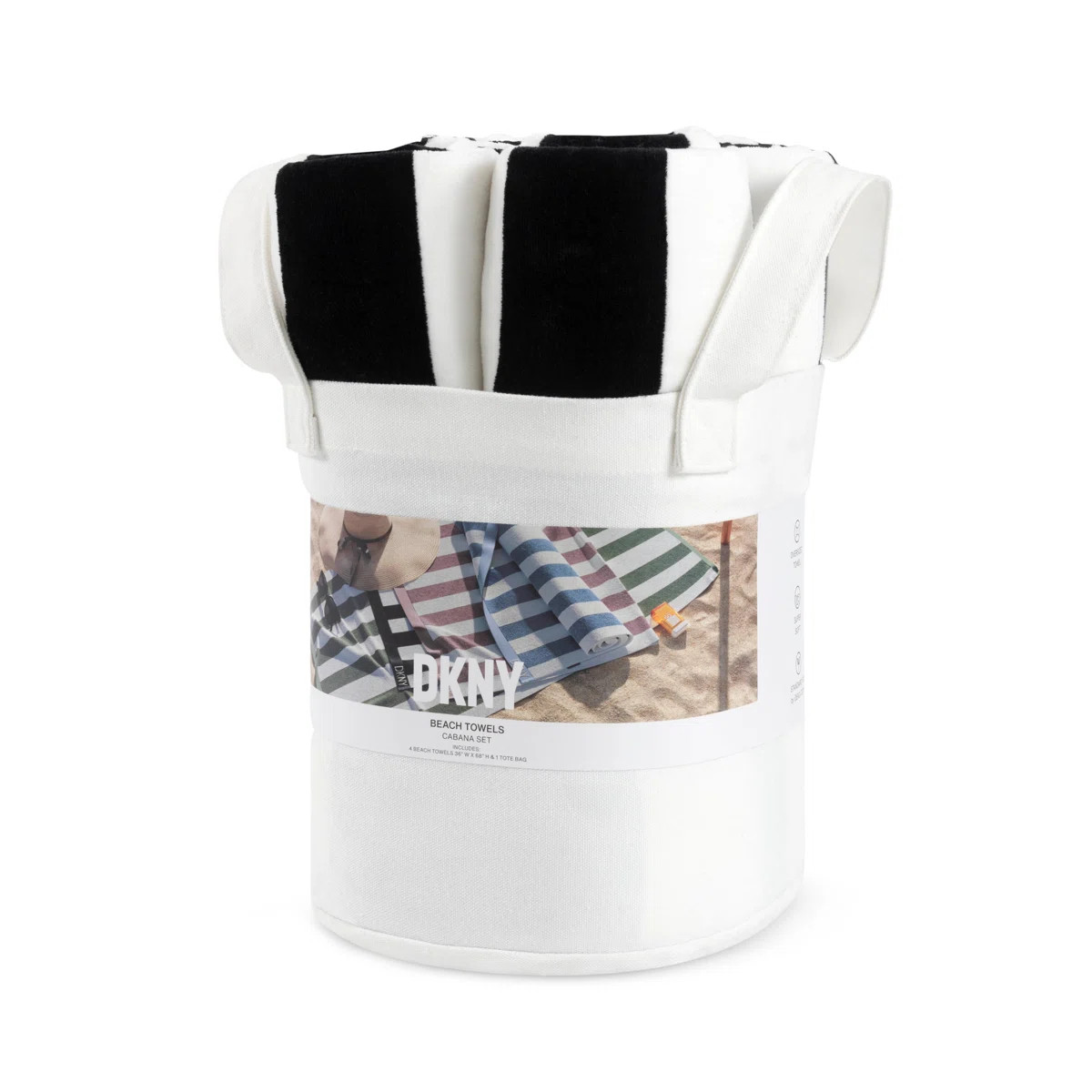 DKNY Cabana Stripe 4-Piece Beach Towel And Tote Bag Set (Set of 5) | Wayfair North America